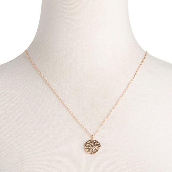 AllSaints Hammered Coin Short Gold Tone Plated Brass Pendant Necklace New - Picture 2 of 2